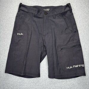 Huk Shorts Next Level Mens M Vented Performance Fishing Outdoor Black Stretch